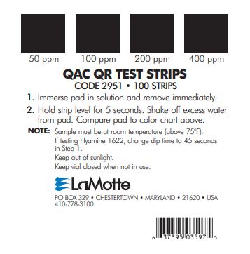 Tiras para Cuaternario de Amonio 50-400ppm Pk/100 Lamotte