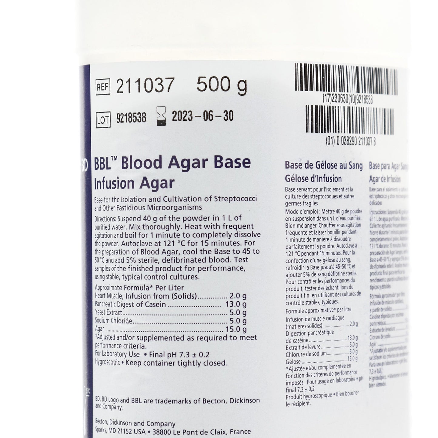 Base De Agar Sangre 500g BBL