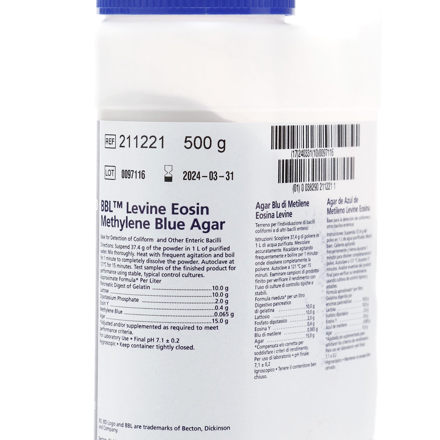 Agar Levine Con Eosina Y Azul De Metileno 500g BBL