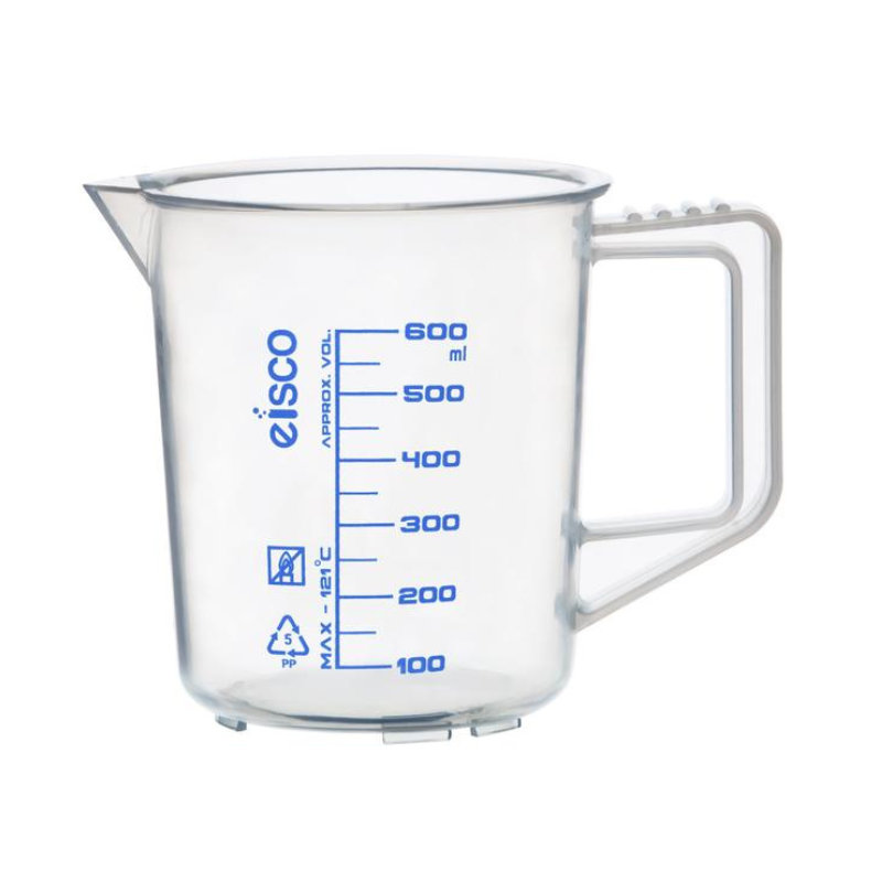 Vaso Graduado Polipropileno C/Asa G/Azul 600ml Eisco