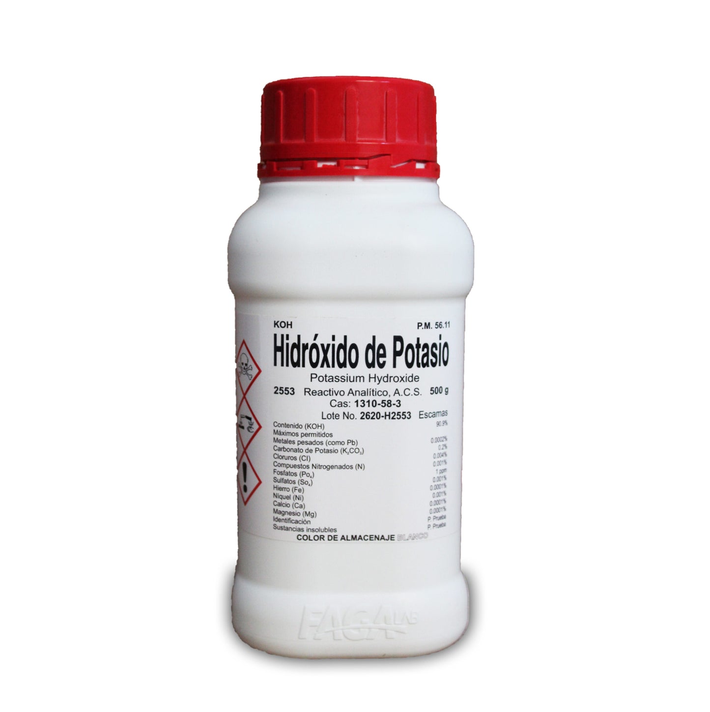 Hidróxido De Potasio Escamas Acs 500g Fagalab